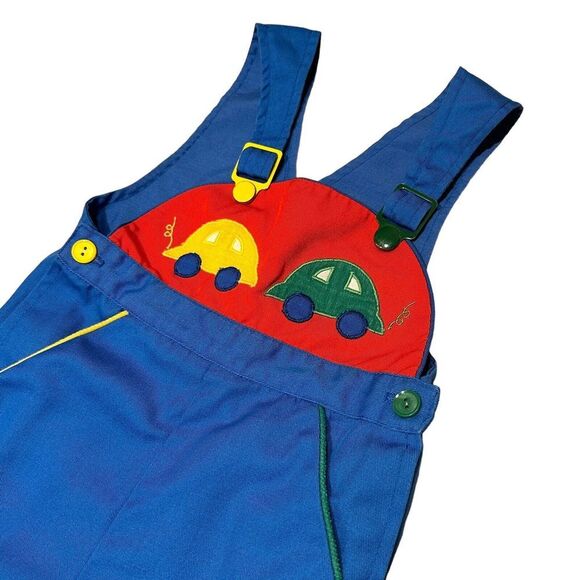 Vintage Kids Overalls Toddler blue cars 12 months snap buckles leg snaps primary - Picture 5 of 7